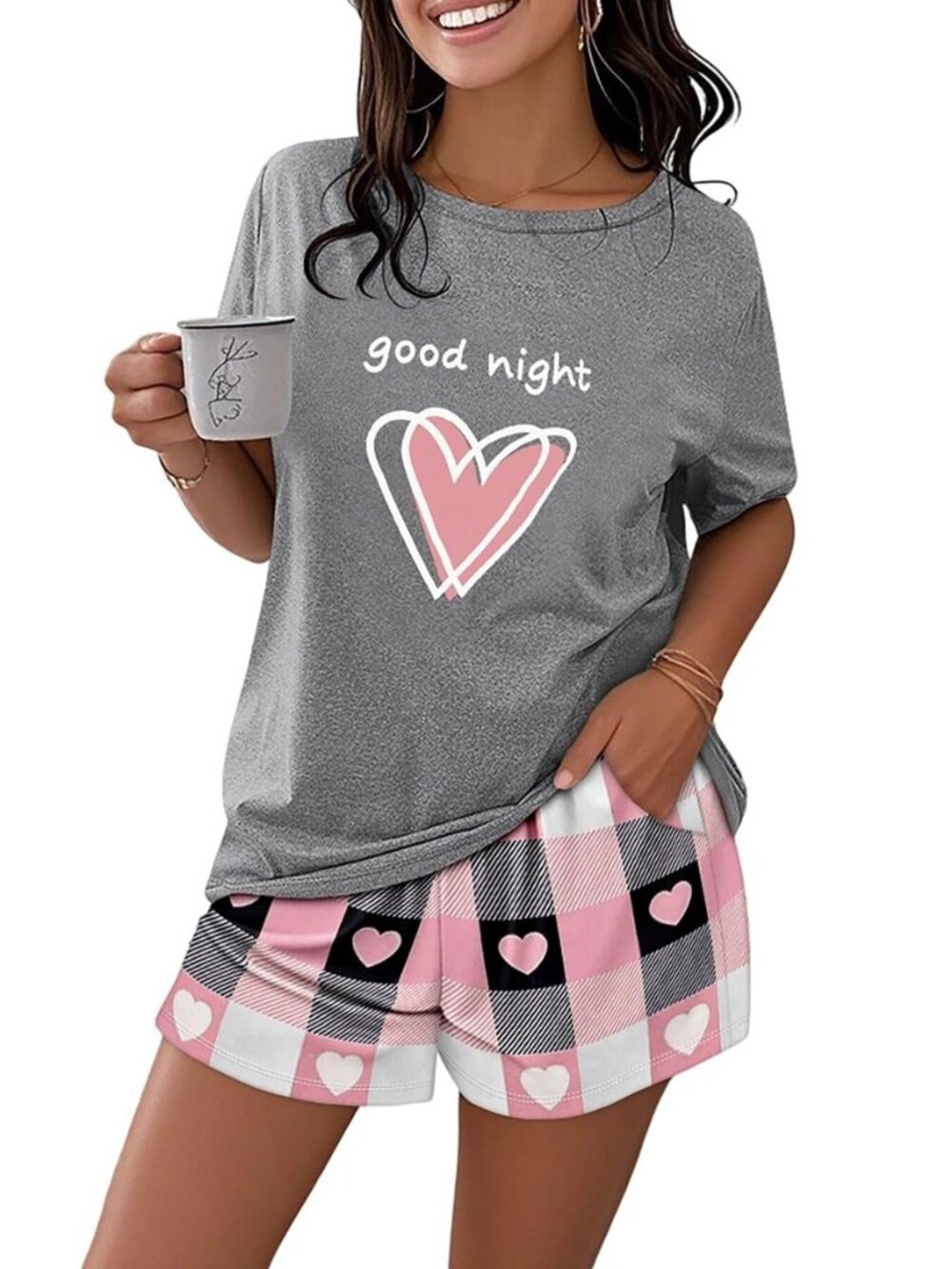 Pajama Sets for Women 2 Piece Short Sleeve Tops and Soft Shorts Pjs
